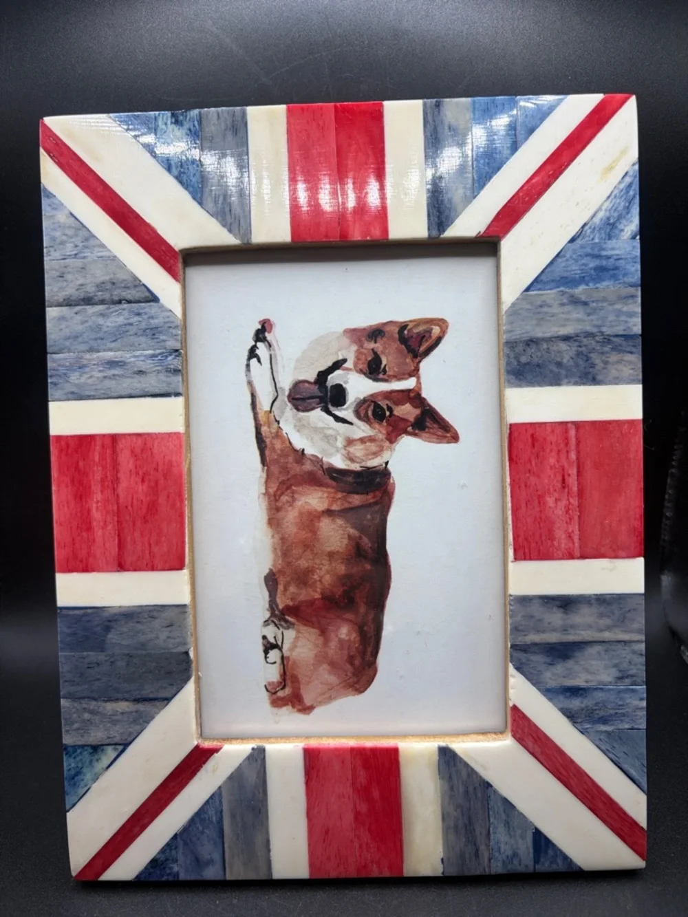 Anthropologie Union Jack Red White Blue Bone Picture Photo Frame Home Decor